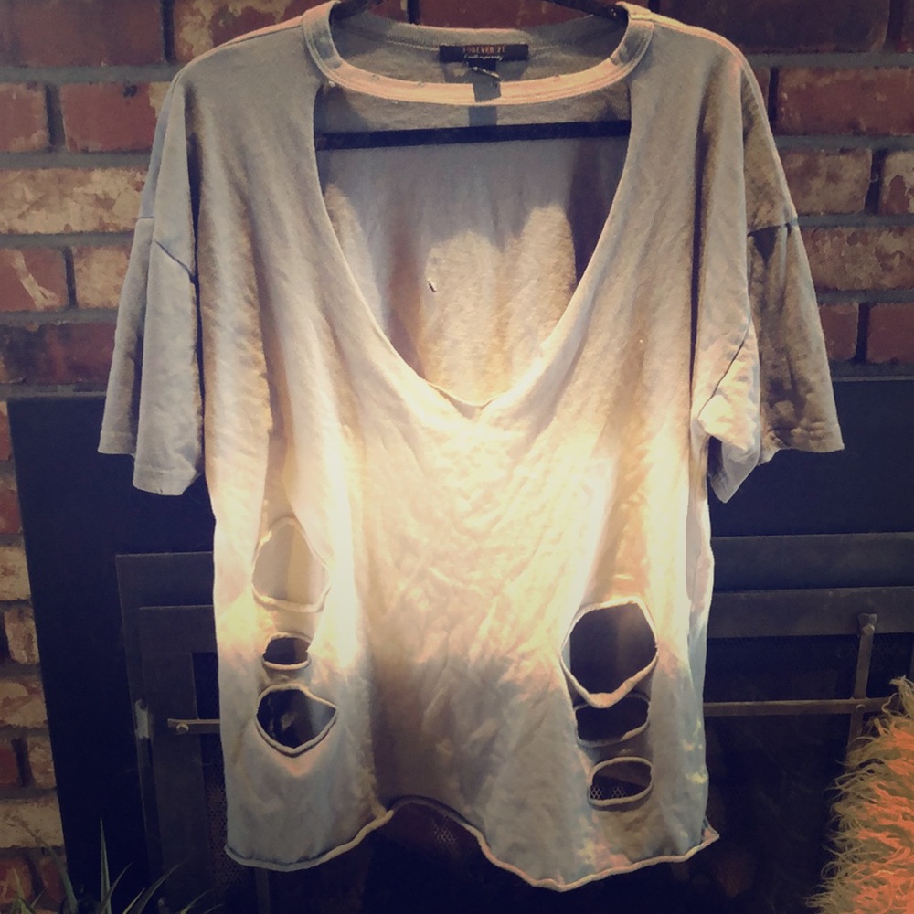 Forever 21 Ripped Deep V Neck Tee